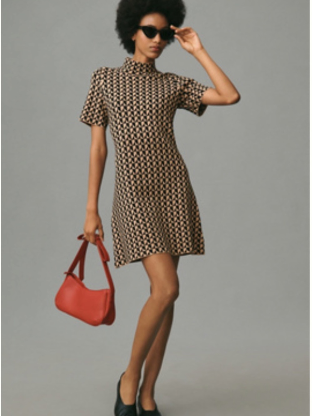 Anthropologie The Nina Short-Sleeve Mock-Neck Mini Dress Size Medium Petite NEW